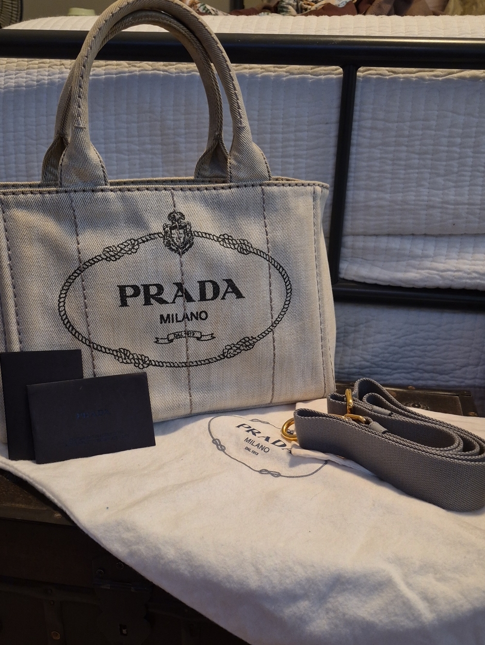 Prada Milano Canapa Canvas Tote Crossbody Strap Bag Purse